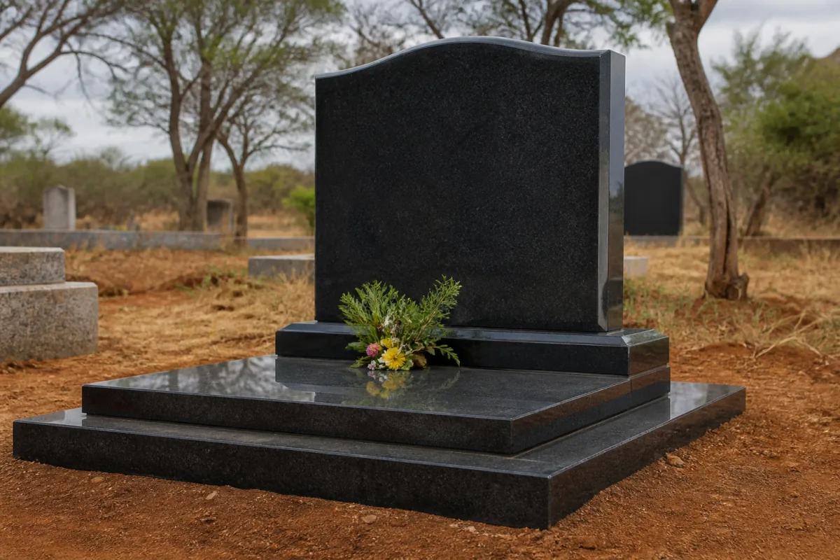 Polished granite memorial in a South African cemetery